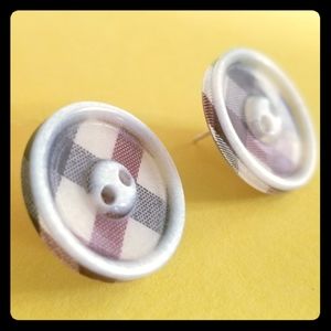 Plaid Button Earrings